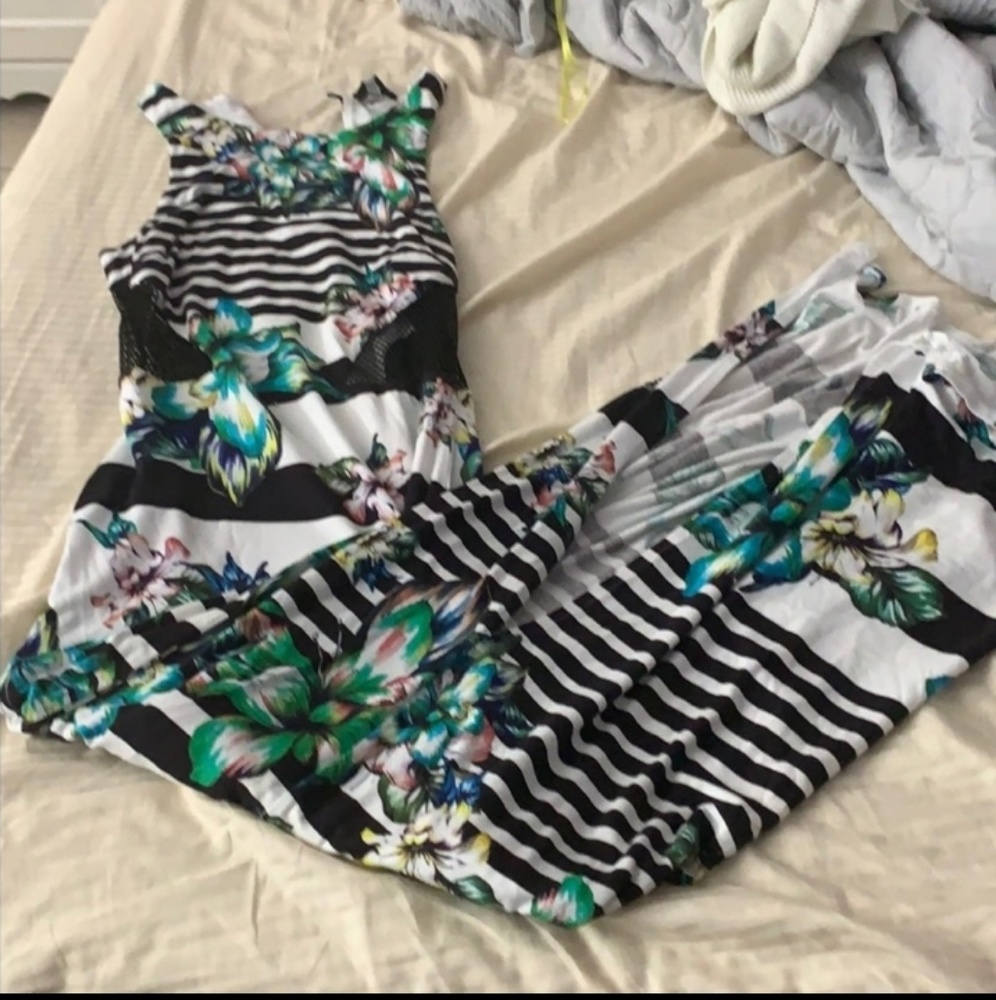 Bebe floral stripe maxi dress